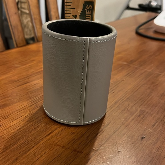Pencil Pen Cup Holder Grey Gray Synthetic Leather - Picture 3 of 5